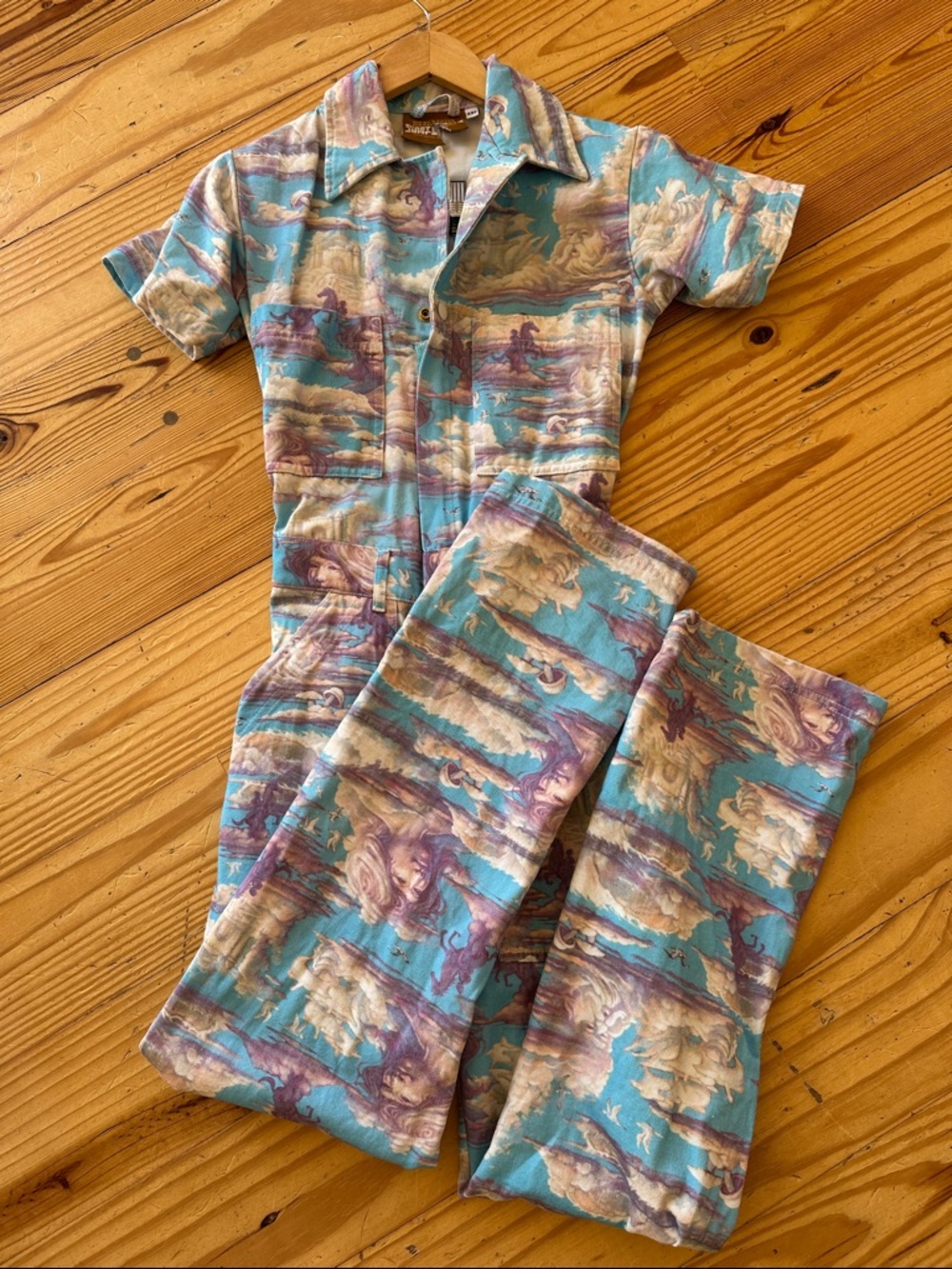Big Bud Press Sky Blue and Lavender Short-Sleeve Jumpsuit - Picture 6 of 11